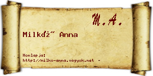 Milkó Anna névjegykártya